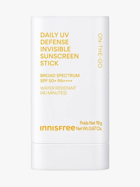 Innisfree Daily UV Defense Invisible Sunscreen Stick SPF 50+ white sunscreen stick on light gray background